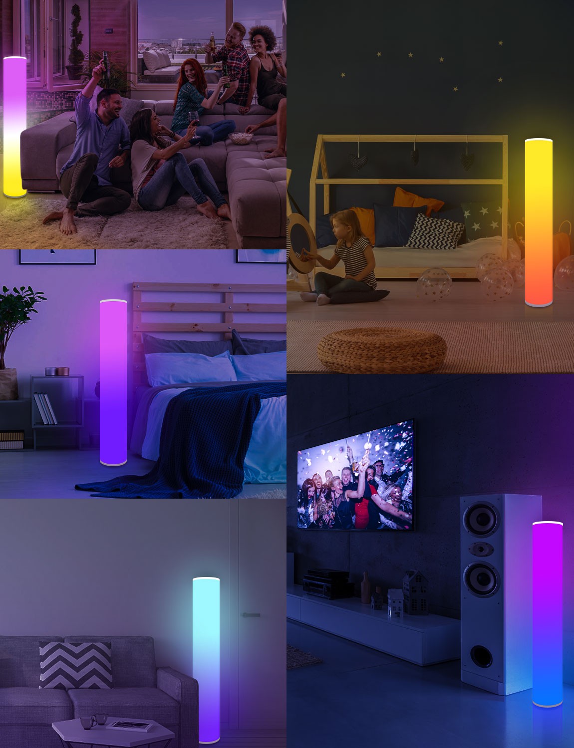 RGB Floor Lamp, FEELIGHT Color Changing Floor Lamps Music Sync 